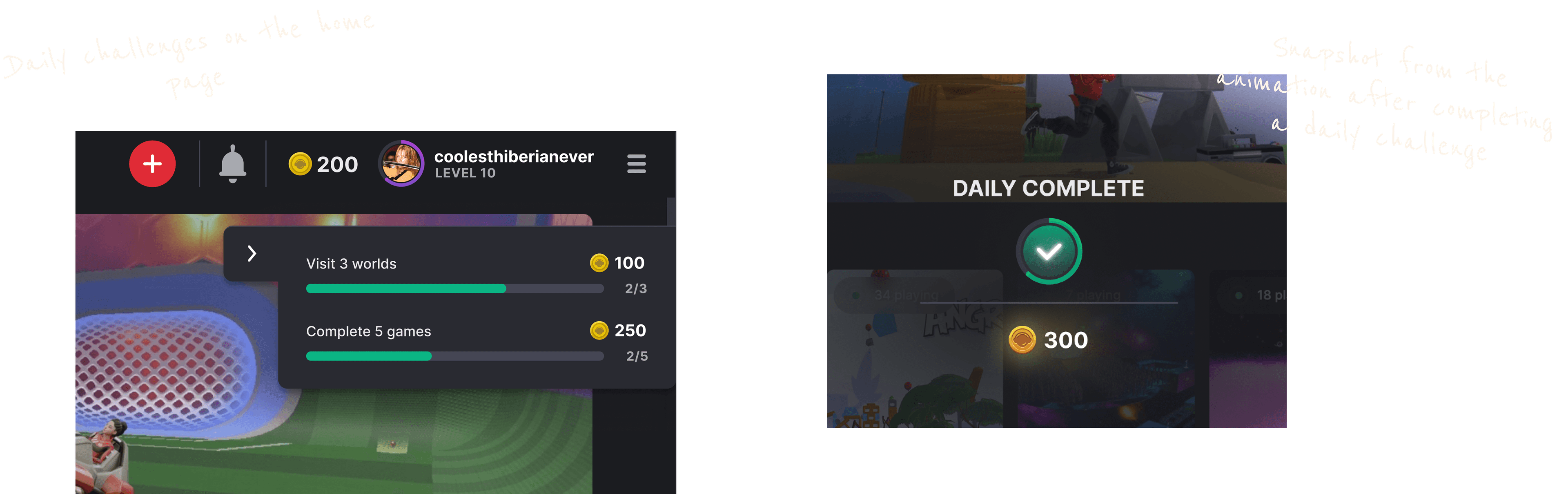 Snapshots to display daily challenges in HiberWorld